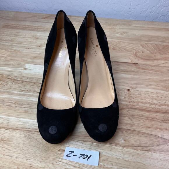 Kate Spade NY Heels Womens 9B Black Pumps Suede Shimmer Polka Dot Italy Made - Picture 10 of 11